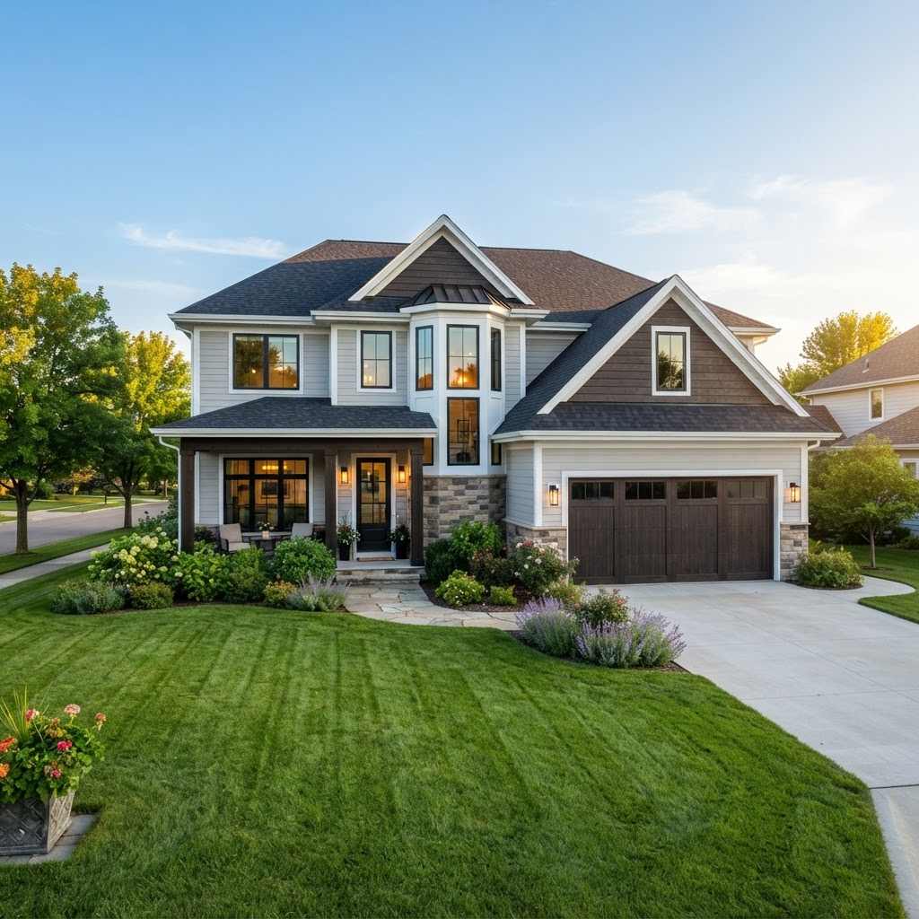 A modern home with a freshly installed architectural shingle roof